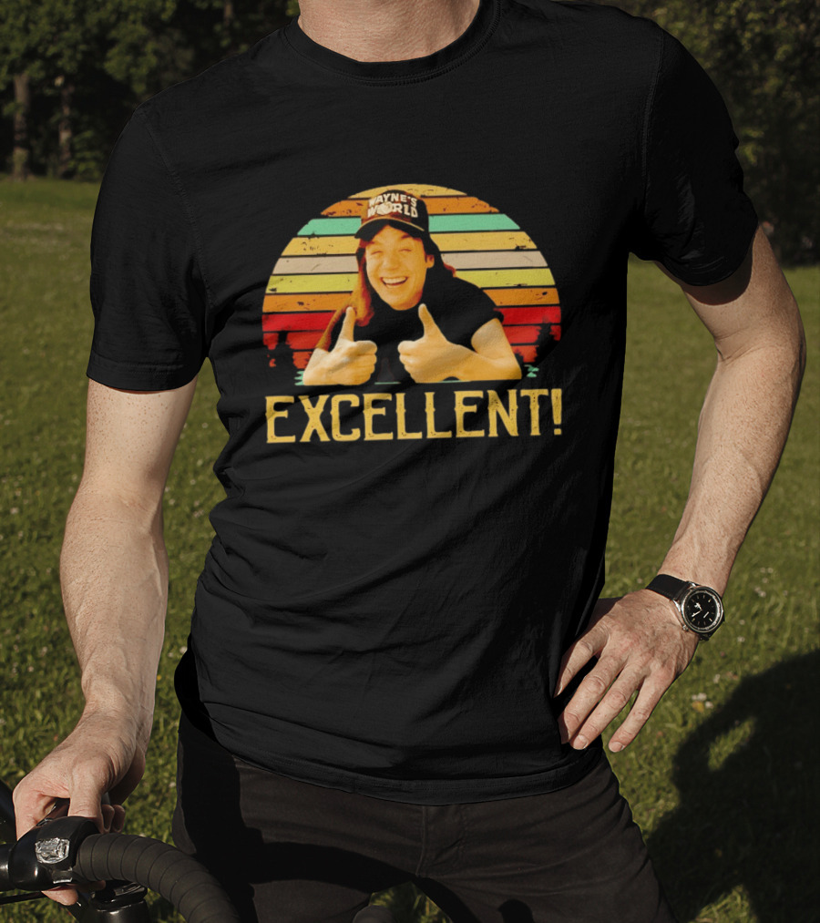 Wayne's World Wayne Campbell Thumbs Up Excellent Retro Sunset T-Shirt