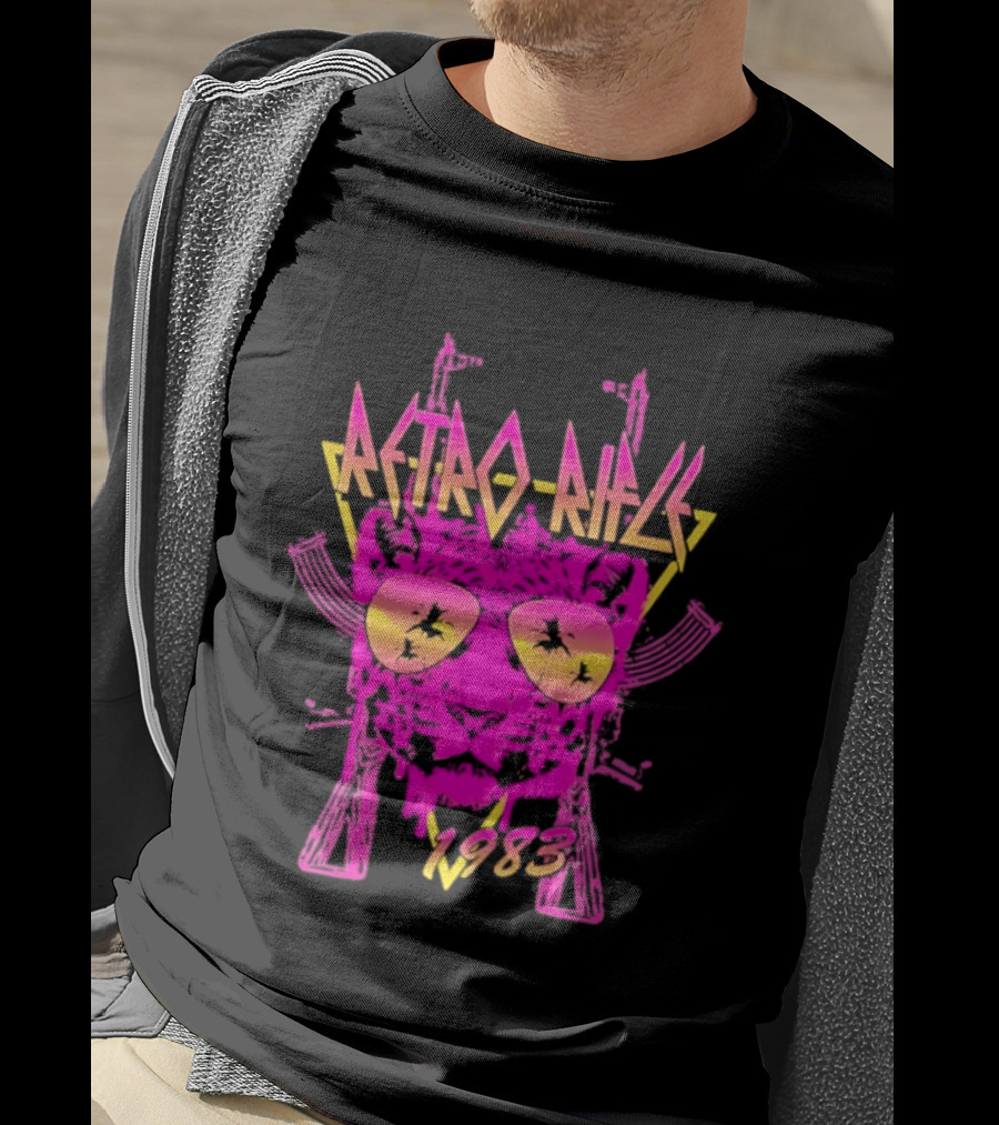 Retro Rifle 1983 Neon Skull Sunglasses Vintage Aesthetic T-Shirt