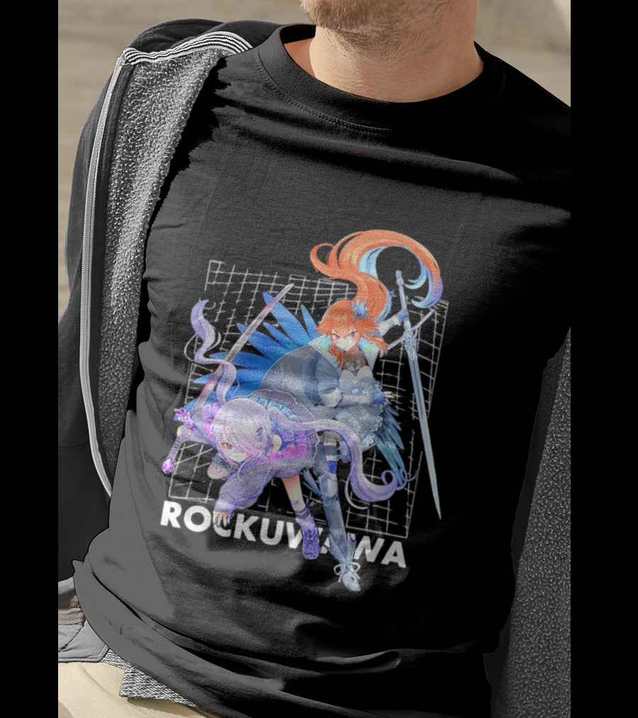 Rockuwawa Anime Warrior Girls Sword Katana Grid T-Shirt