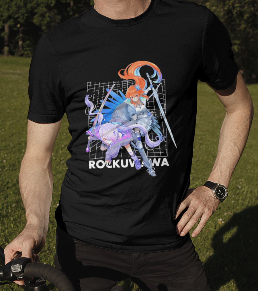 Rockuwawa Anime Warrior Girls Sword Katana Grid T-Shirt