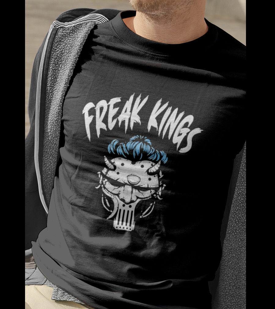 Freak Kings Horned Skull Blue Hair T-Shirt