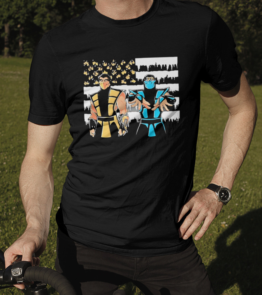 Mortal Kombat Scorpion Sub Zero Fire Ice American Flag T-Shirt