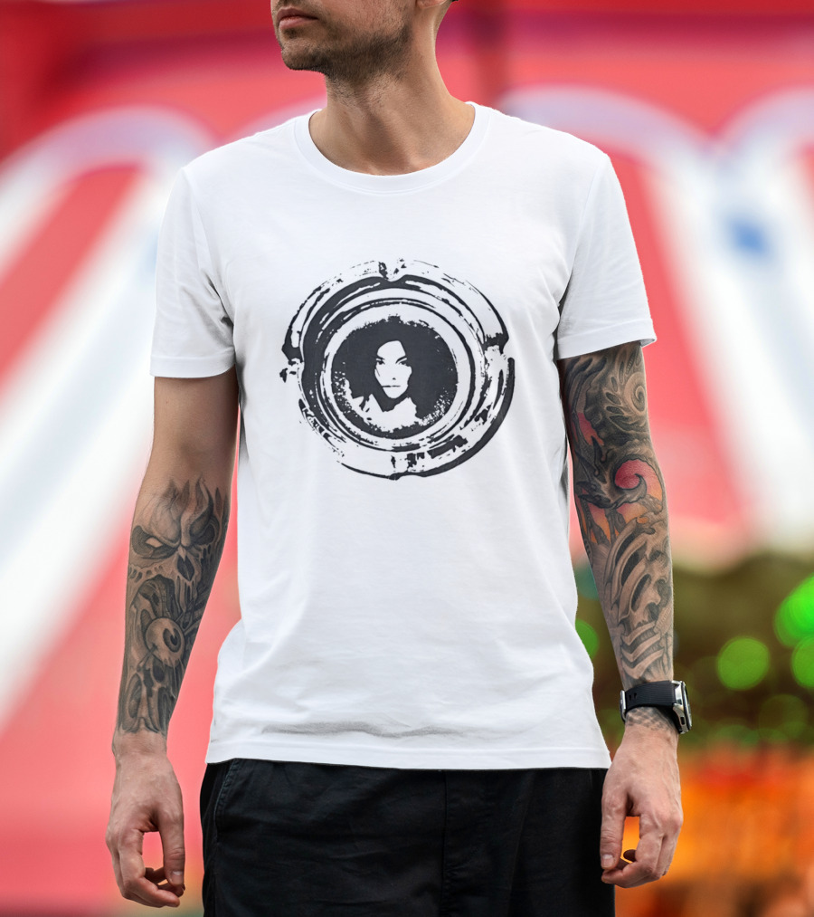 Bjork Circular Stamp Design Black And White T-Shirt