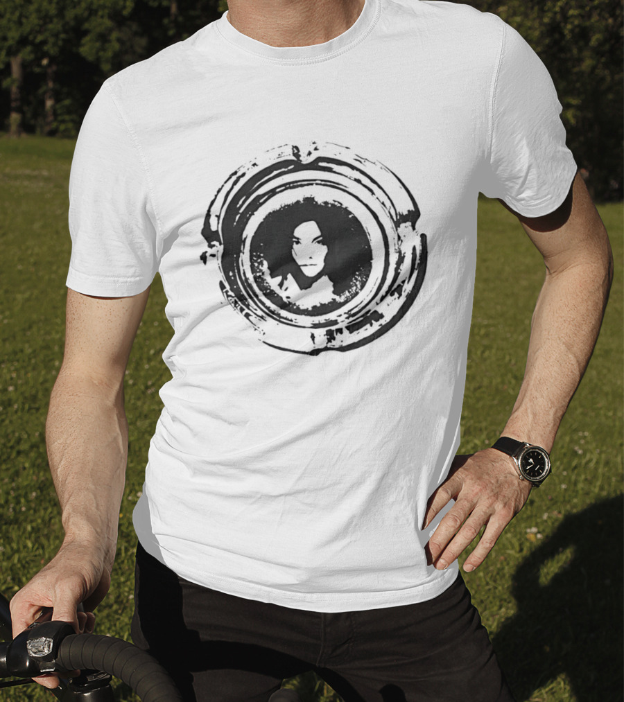 Bjork Circular Stamp Design Black And White T-Shirt