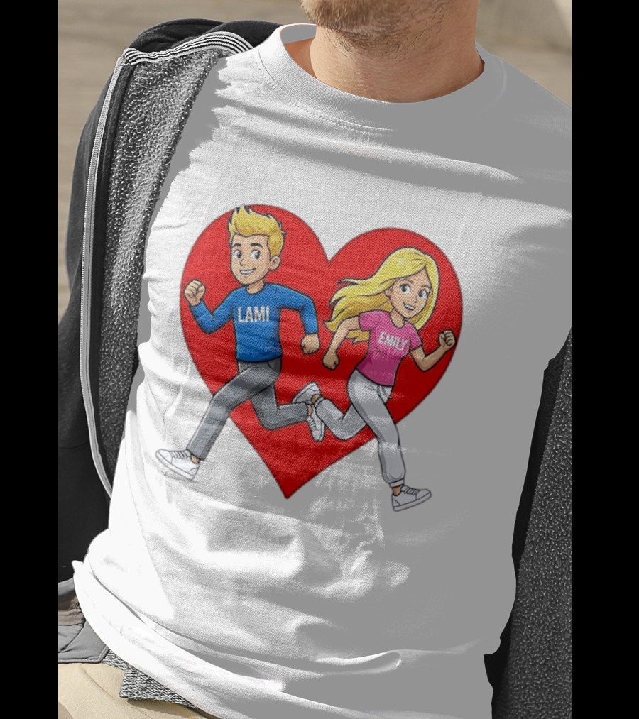 Lami And Emily Cartoon Couple Running With Heart T-Shirt