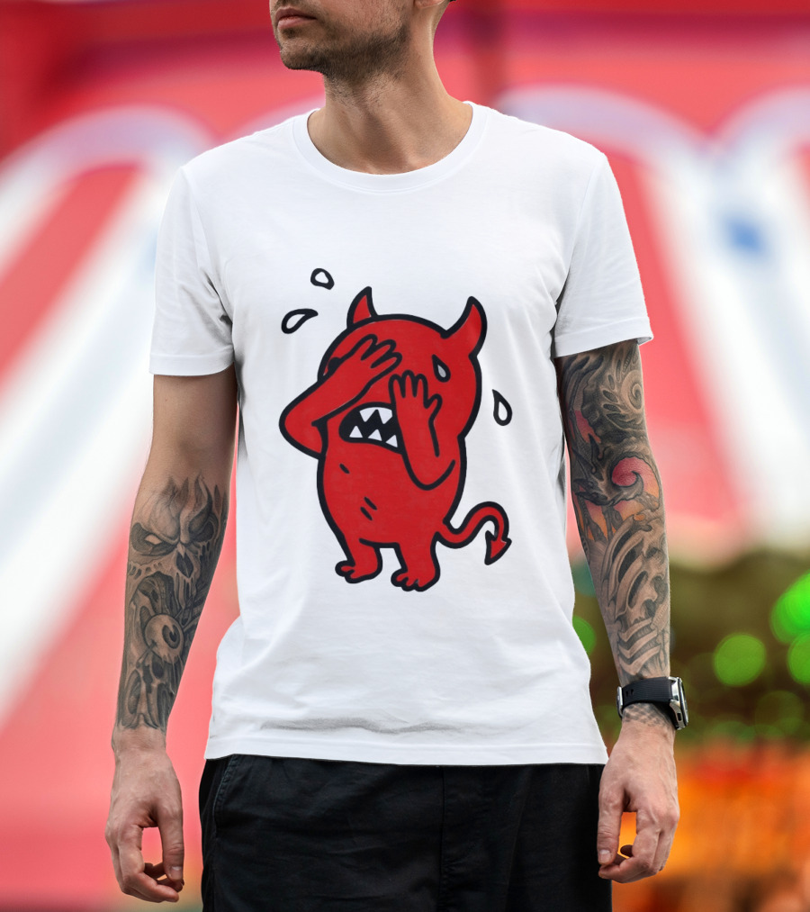 Devil Cartoon Facepalm Panicking Sweating Emoji T-Shirt