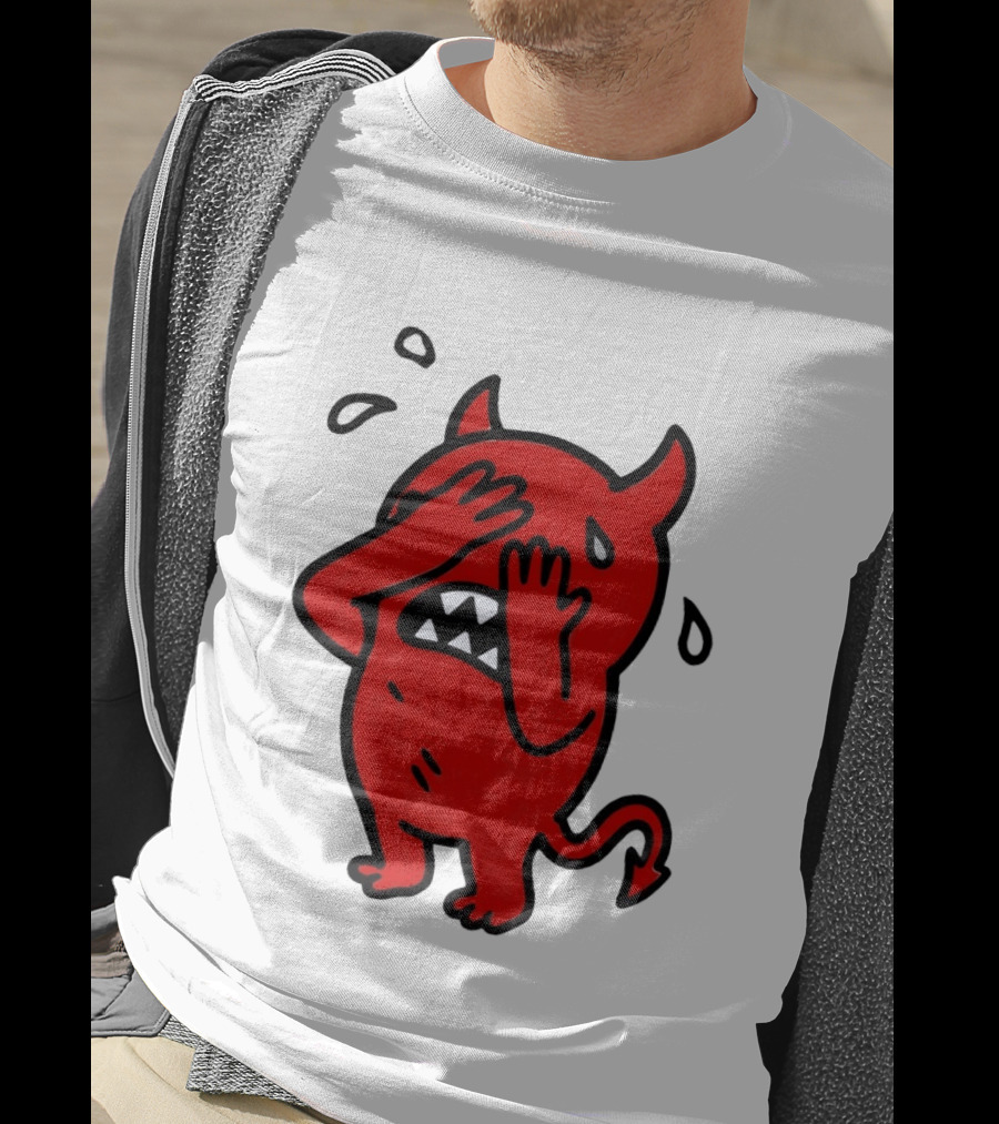 Devil Cartoon Facepalm Panicking Sweating Emoji T-Shirt