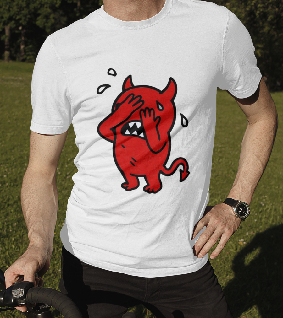 Devil Cartoon Facepalm Panicking Sweating Emoji T-Shirt