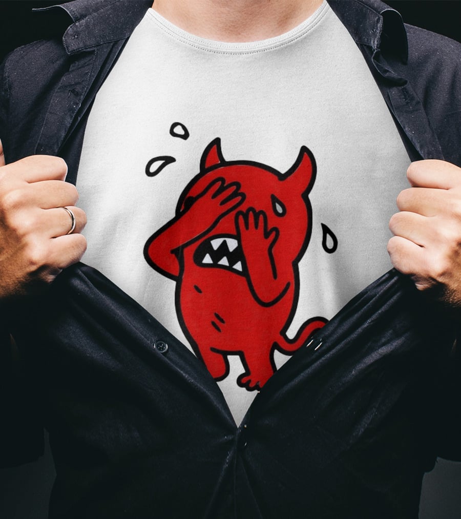 Devil Cartoon Facepalm Panicking Sweating Emoji T-Shirt
