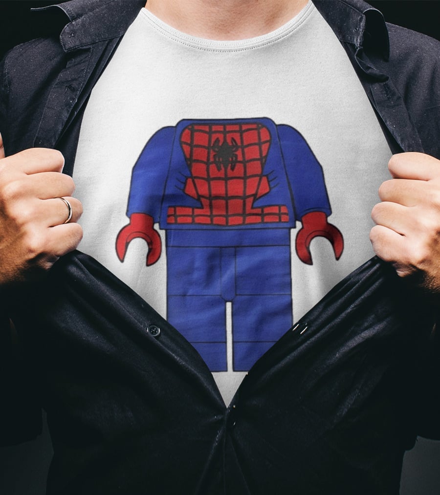 Lego Spider Man Minifigure Marvel Super Hero Iconic Costume Red And Blue Suit T-Shirt