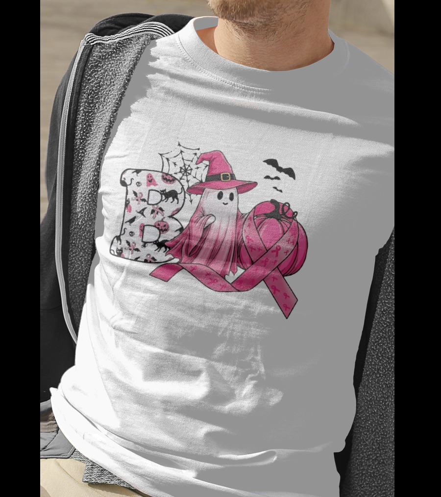 Boo Ghost Witch Pink Breast Cancer Ribbon Halloween Pumpkin T-Shirt