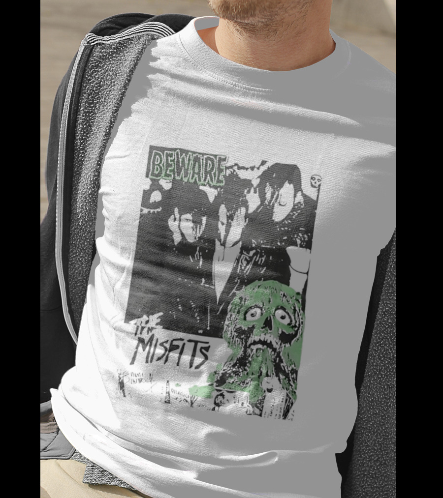 Beware The Misfits Horror Punk Band Skull Green T-Shirt