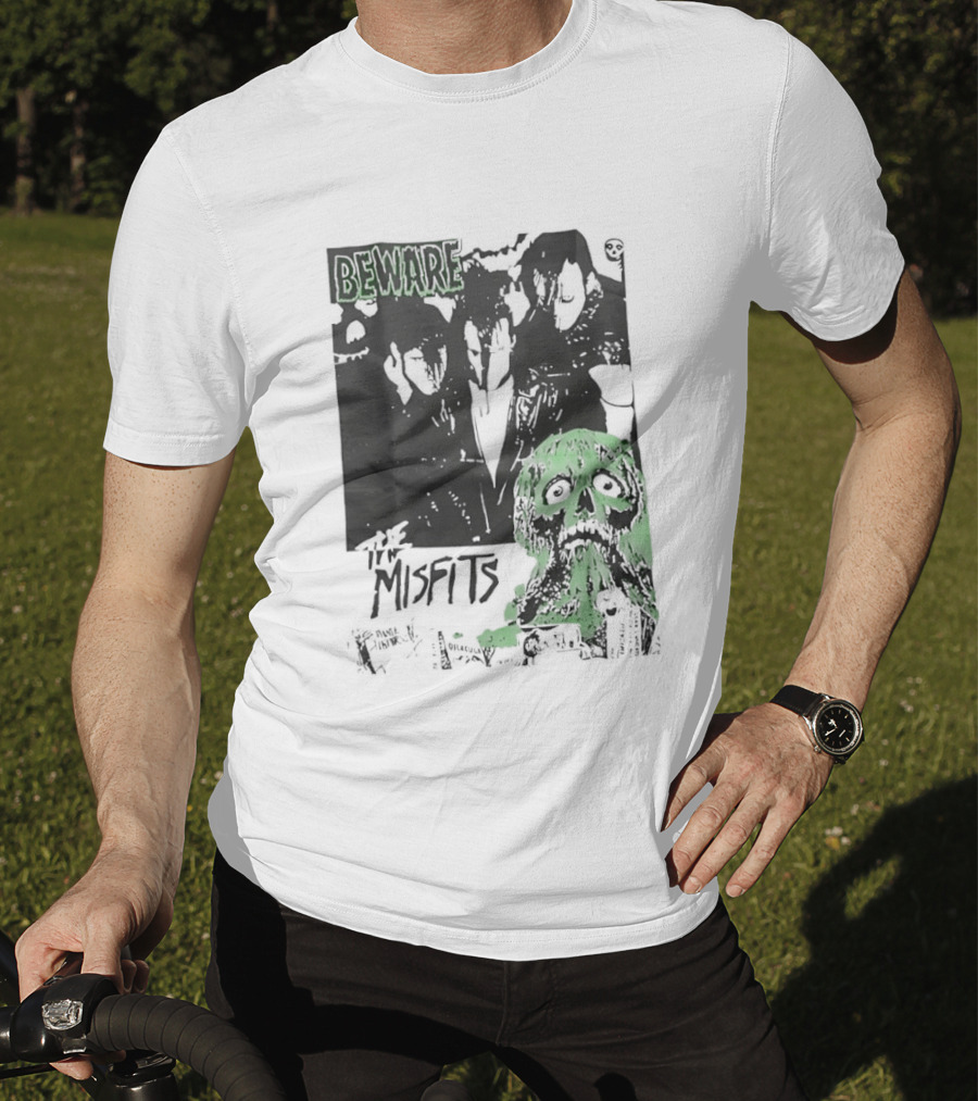 Beware The Misfits Horror Punk Band Skull Green T-Shirt