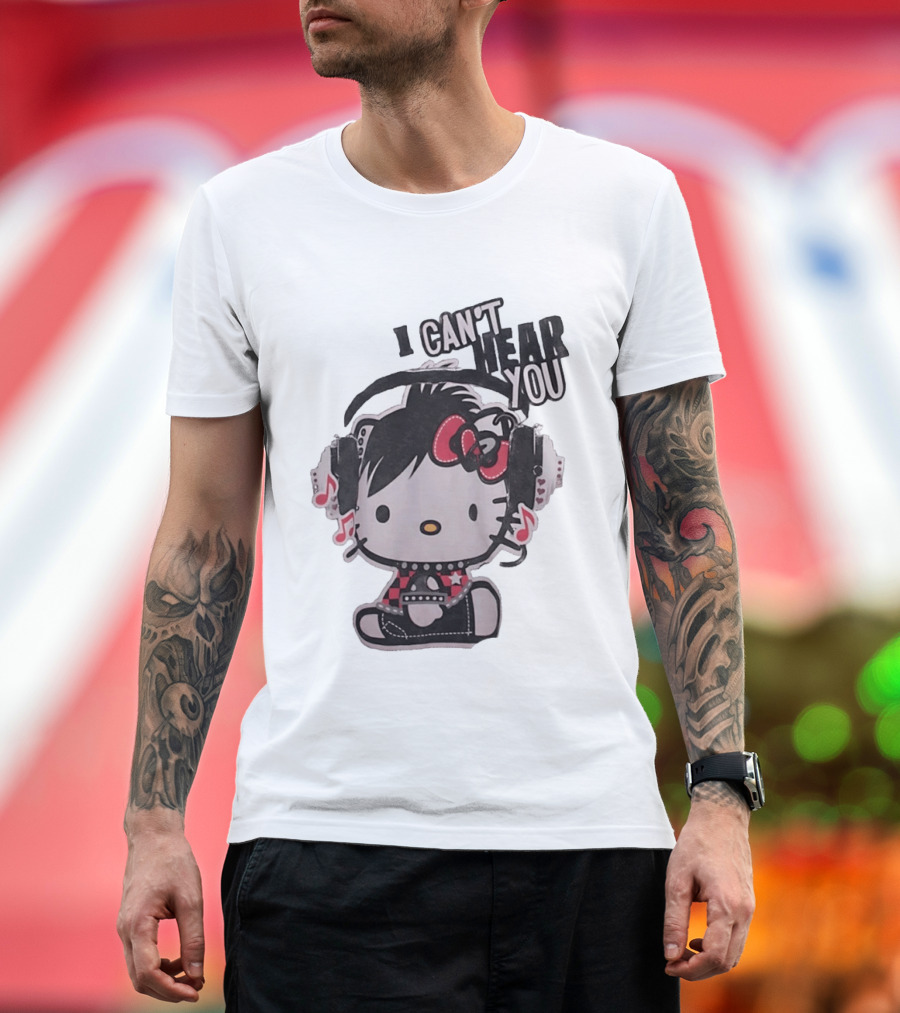 Hello Kitty I Can't Hear You Headphones Music Emo T-Shirt