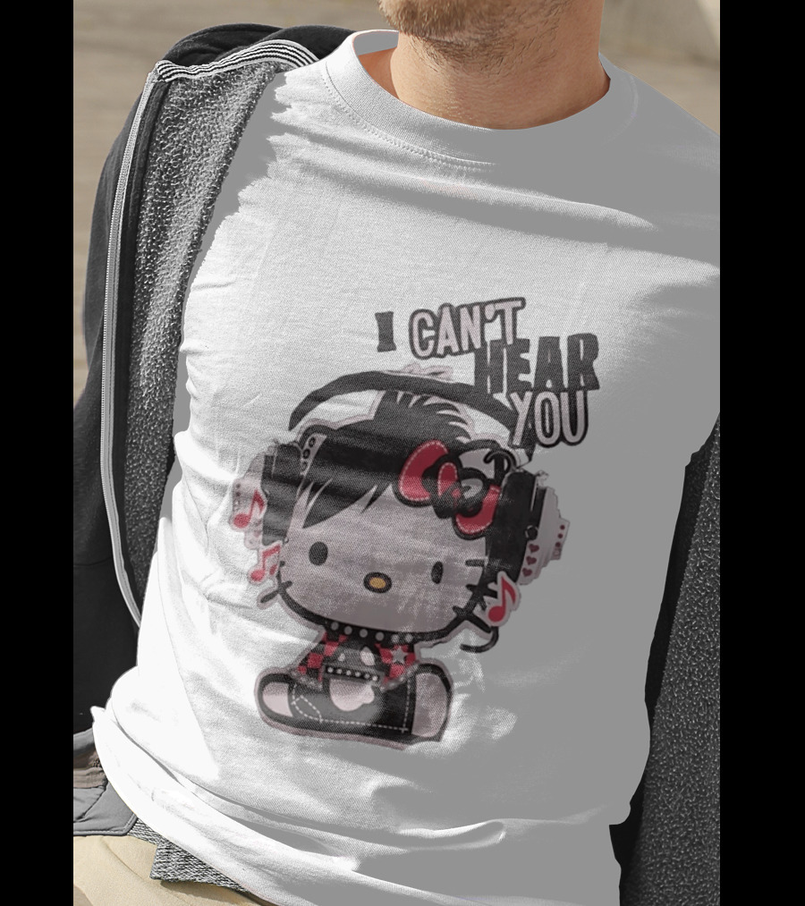 Hello Kitty I Can't Hear You Headphones Music Emo T-Shirt