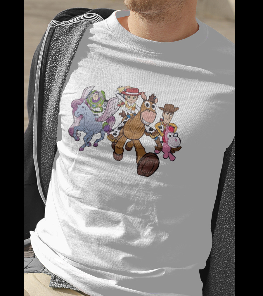 Buzz Lightyear Jessie Bullseye Woody And Buttercup Unicorn Toy Story Characters Running T-Shirt