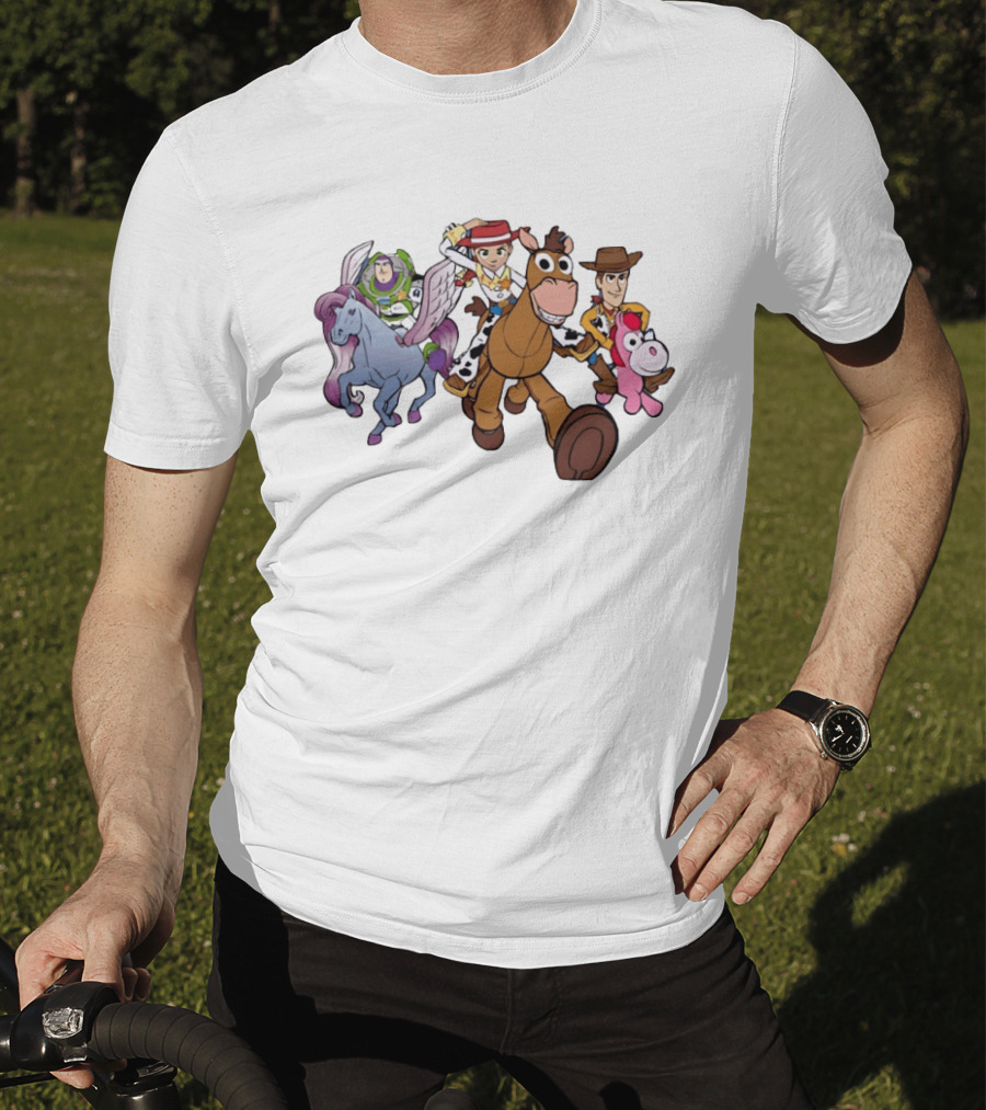 Buzz Lightyear Jessie Bullseye Woody And Buttercup Unicorn Toy Story Characters Running T-Shirt
