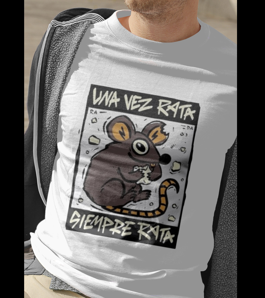 Una Vez Rata Siempre Rata Cartoon Rat Eating Cheese Spanish T-Shirt