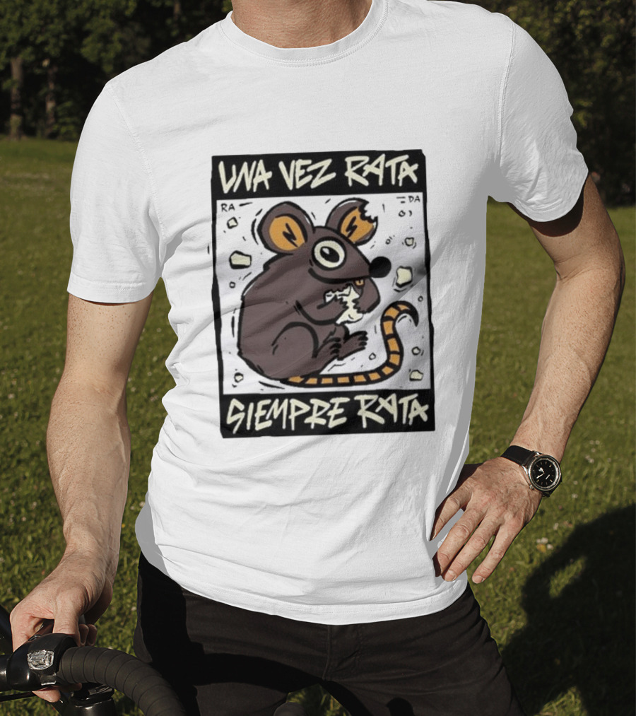 Una Vez Rata Siempre Rata Cartoon Rat Eating Cheese Spanish T-Shirt