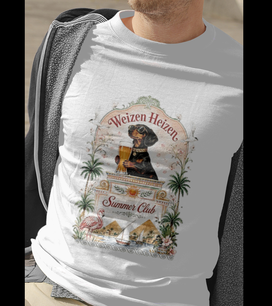 Weizen Heizen Dachshund Beer Summer Club Palm Flamingo Pyramid Sailboat T-Shirt