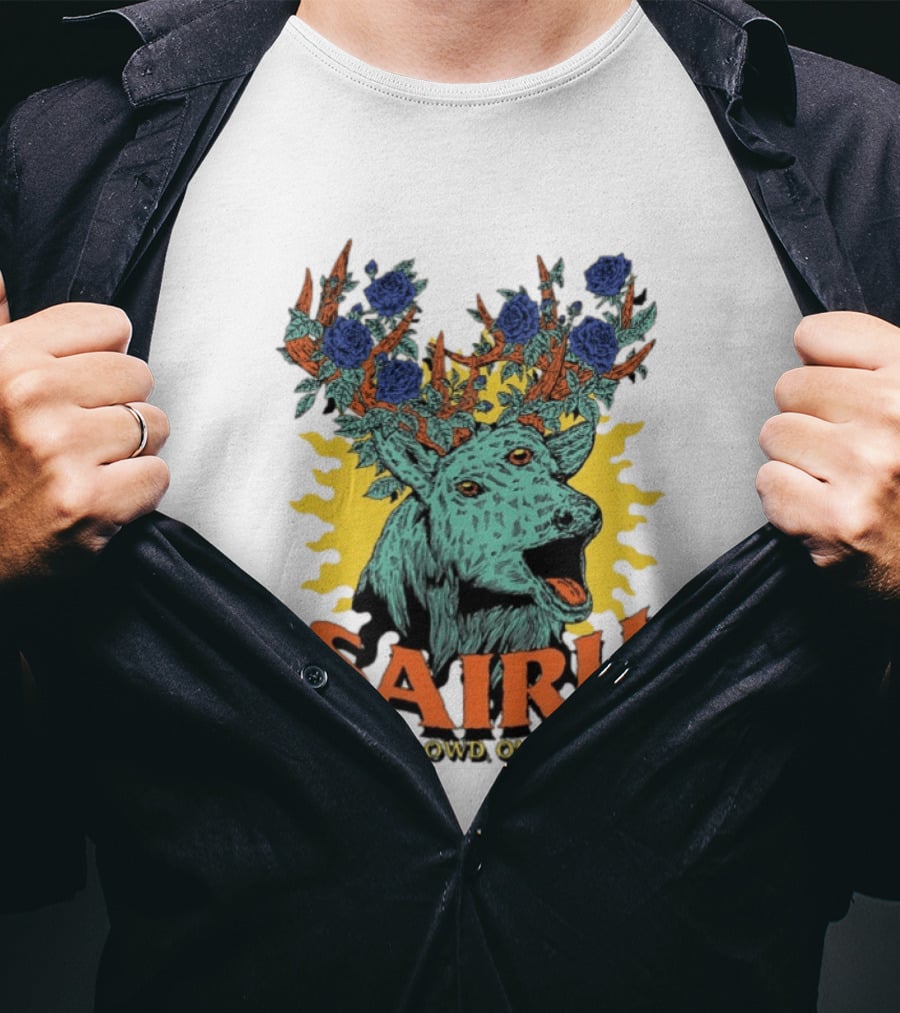 Sairu One Crowd One Flow Deer With Blue Roses Horns T-Shirt