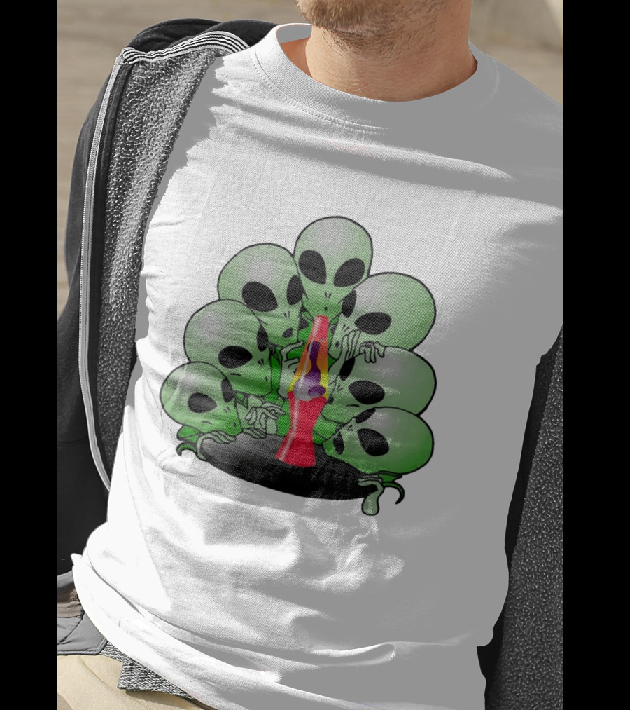 Aliens Gathering Around Colorful Lava Lamp T-Shirt