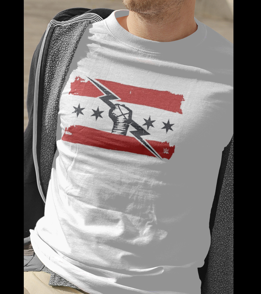 CM Punk Chicago Flag Fist Lightning Bolt Stars T-Shirt