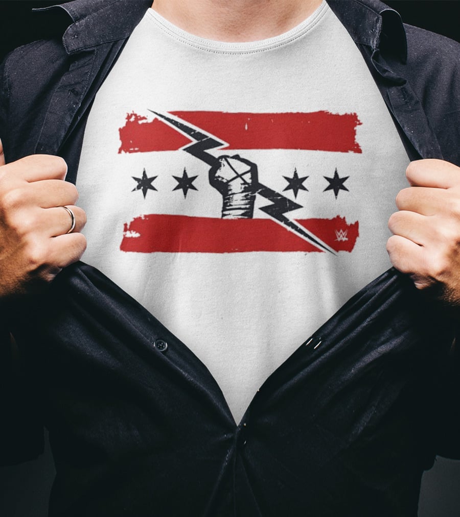 CM Punk Chicago Flag Fist Lightning Bolt Stars T-Shirt