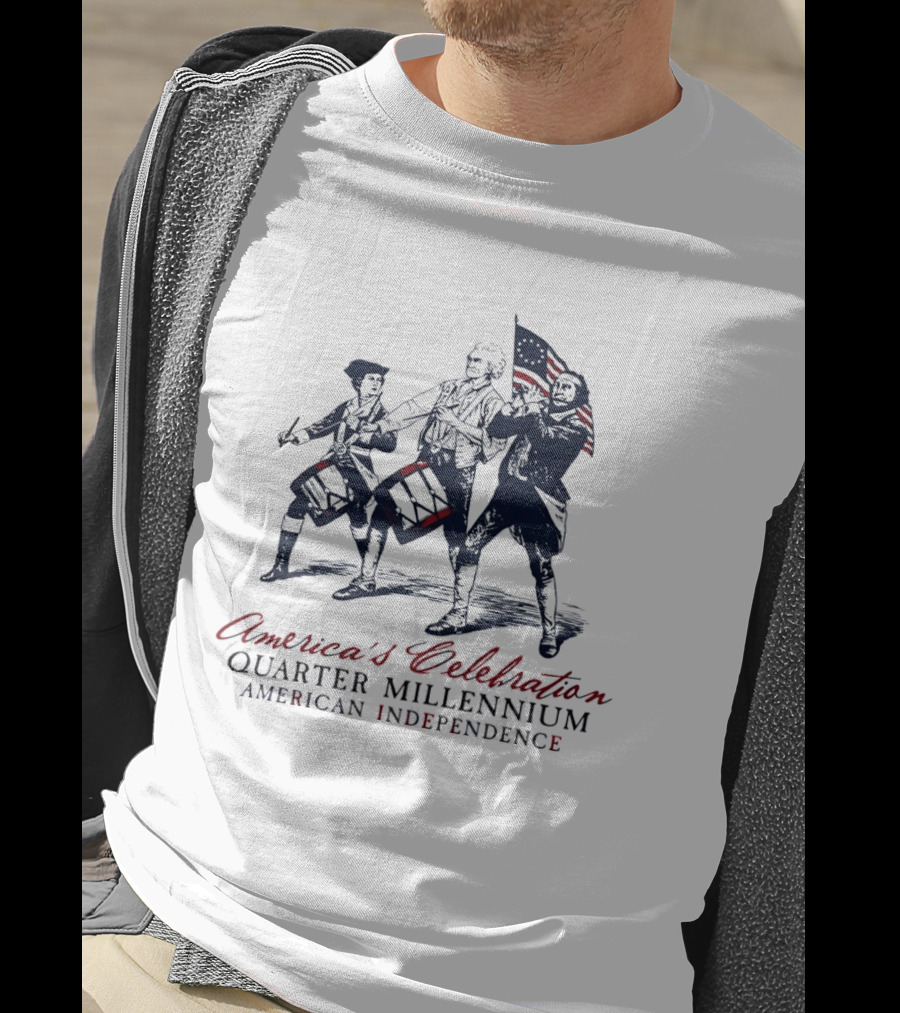 America's Celebration Quarter Millennium Colonial Soldiers Drumming American Independence T-Shirt