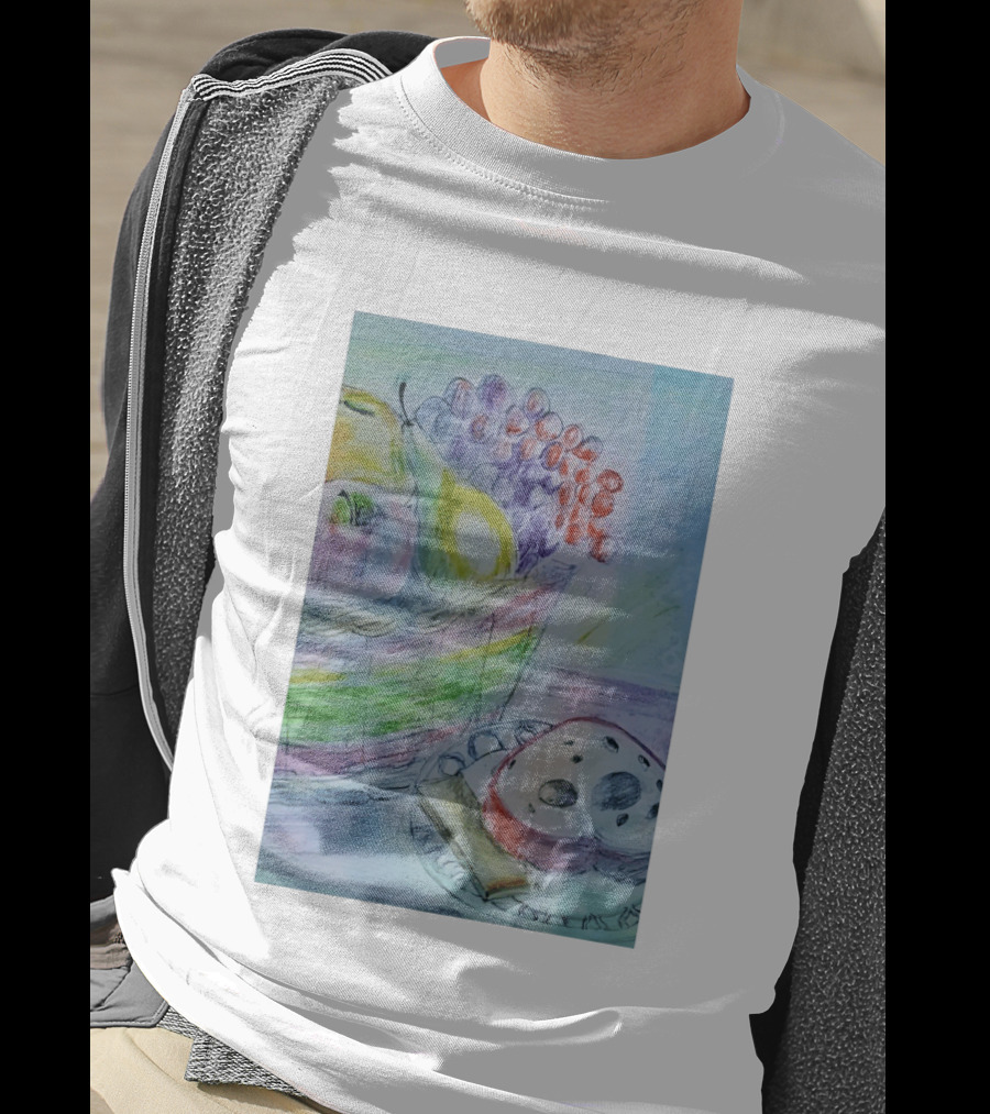 Fruit Basket Bagel Still Life Drawing Pears Apples Grapes Bread T-Shirt