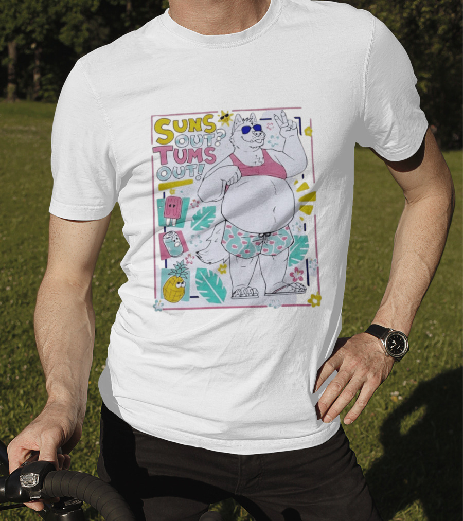 Suns Out Tums Out Husky In Sunglasses Popsicle Soda Pineapple Tropical Print T-Shirt