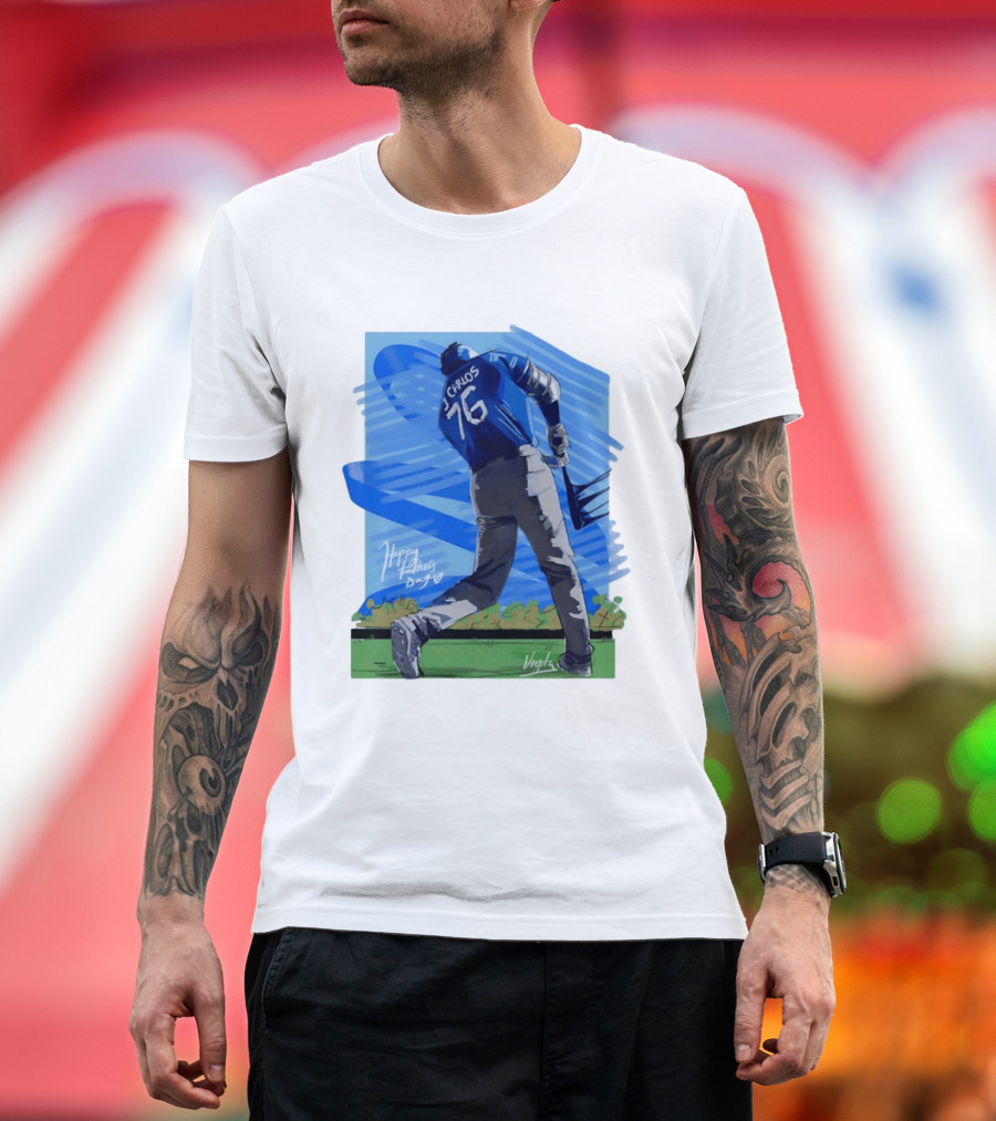 Carlos 76 Happy Fathers Day Baseball Player Sports T-Shirt