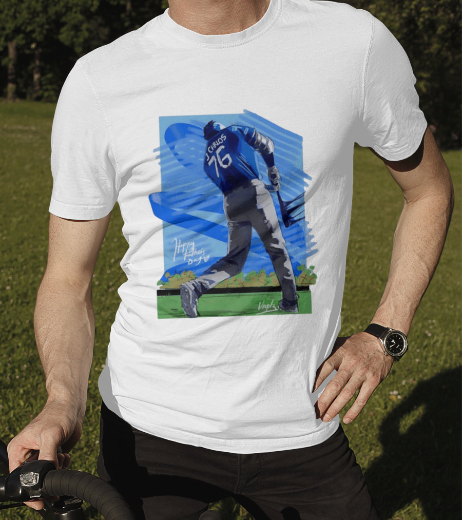 Carlos 76 Happy Fathers Day Baseball Player Sports T-Shirt