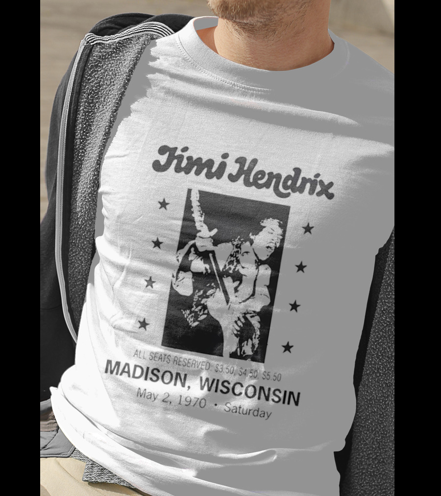 Jimi Hendrix Madison Wisconsin Concert May 2 1970 Saturday All Seats Reserved $3.50 $4.00 $4.50 T-Shirt