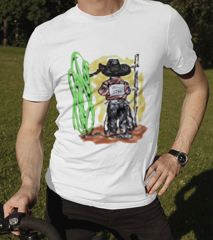 Vnere 2766 Cowboy Vintage Western Art With Hat And Fence T-Shirt
