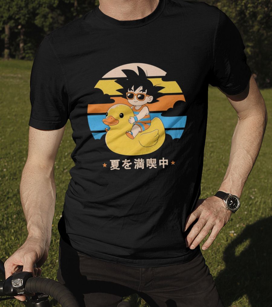 Young Goku Riding Rubber Duck At Sunset Enjoying Summer T-Shirt