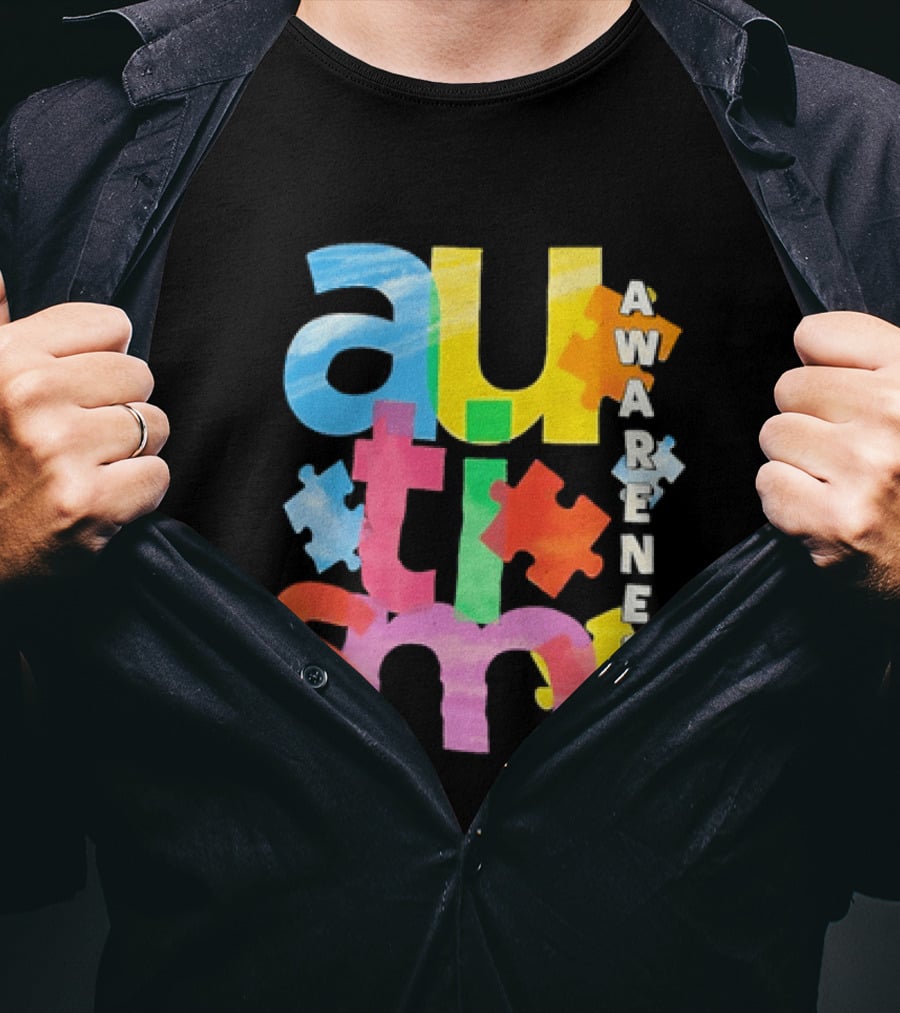Autism Awareness Puzzle Colorful Letters And Pieces T-Shirt