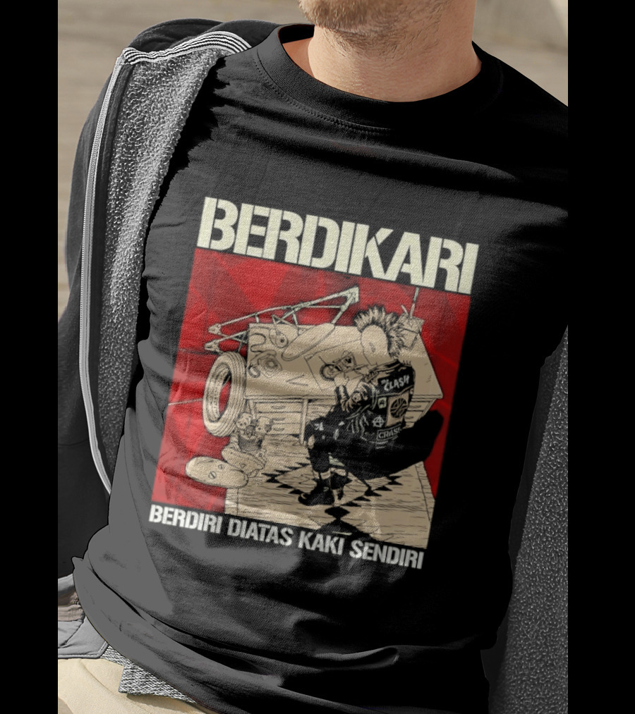 Berdikari Berdiri Diatas Kaki Sendiri Red Checkerboard Racing Motif T-Shirt