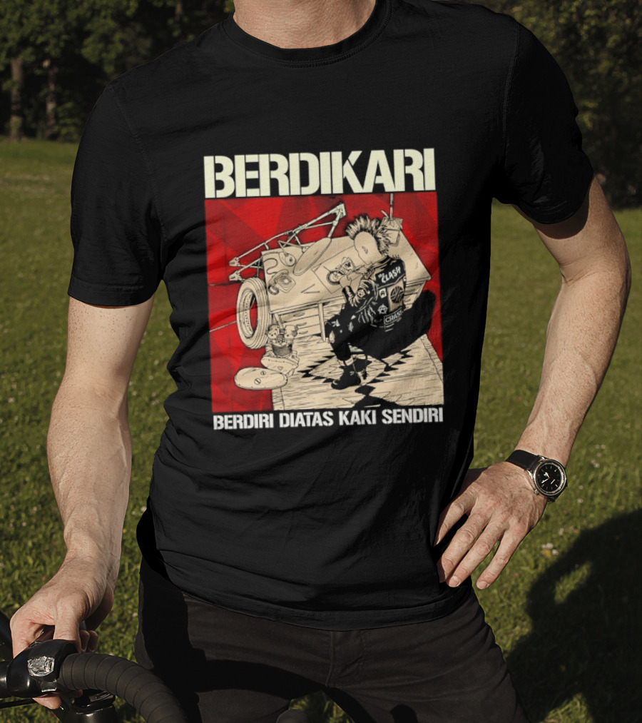Berdikari Berdiri Diatas Kaki Sendiri Red Checkerboard Racing Motif T-Shirt