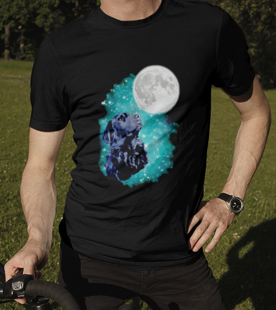 Black Dog Under Moon In Galaxy Space T-Shirt