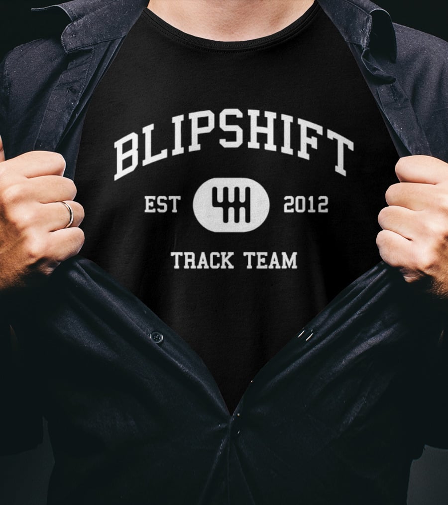Blipshift Track Team Est 2012 Racing Gear Stick Shift Embroidery T-Shirt