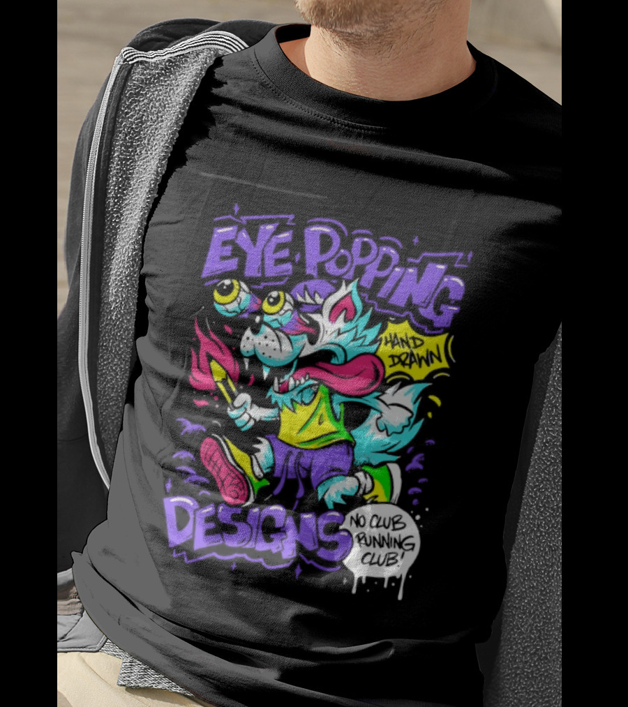 Eye Popping Wolf Hand Drawn No Club Running Club T-Shirt