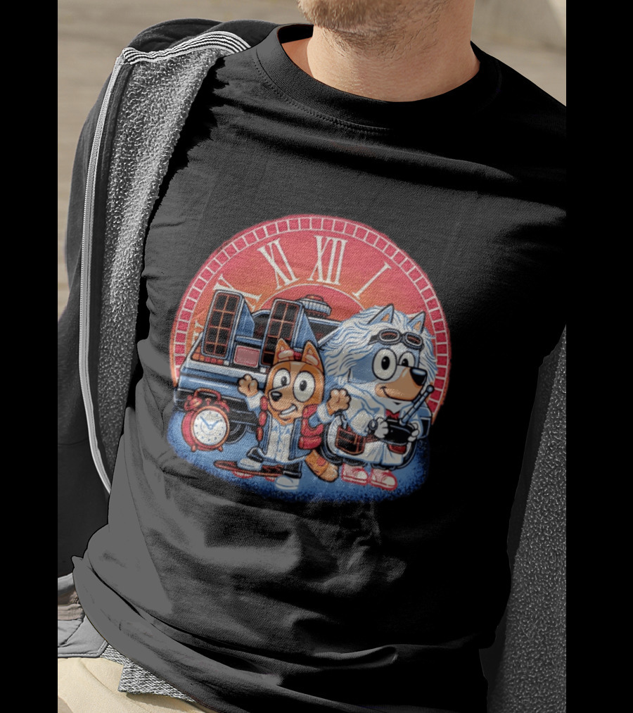 Bluey And Chilli Bark In Time Doc Brown Marty McFly T-Shirt
