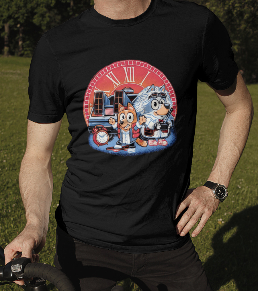 Bluey And Chilli Bark In Time Doc Brown Marty McFly T-Shirt