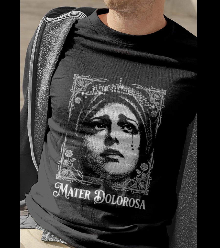 Mater Dolorosa Gothic Crying Virgin Mary Rhinestone T-Shirt