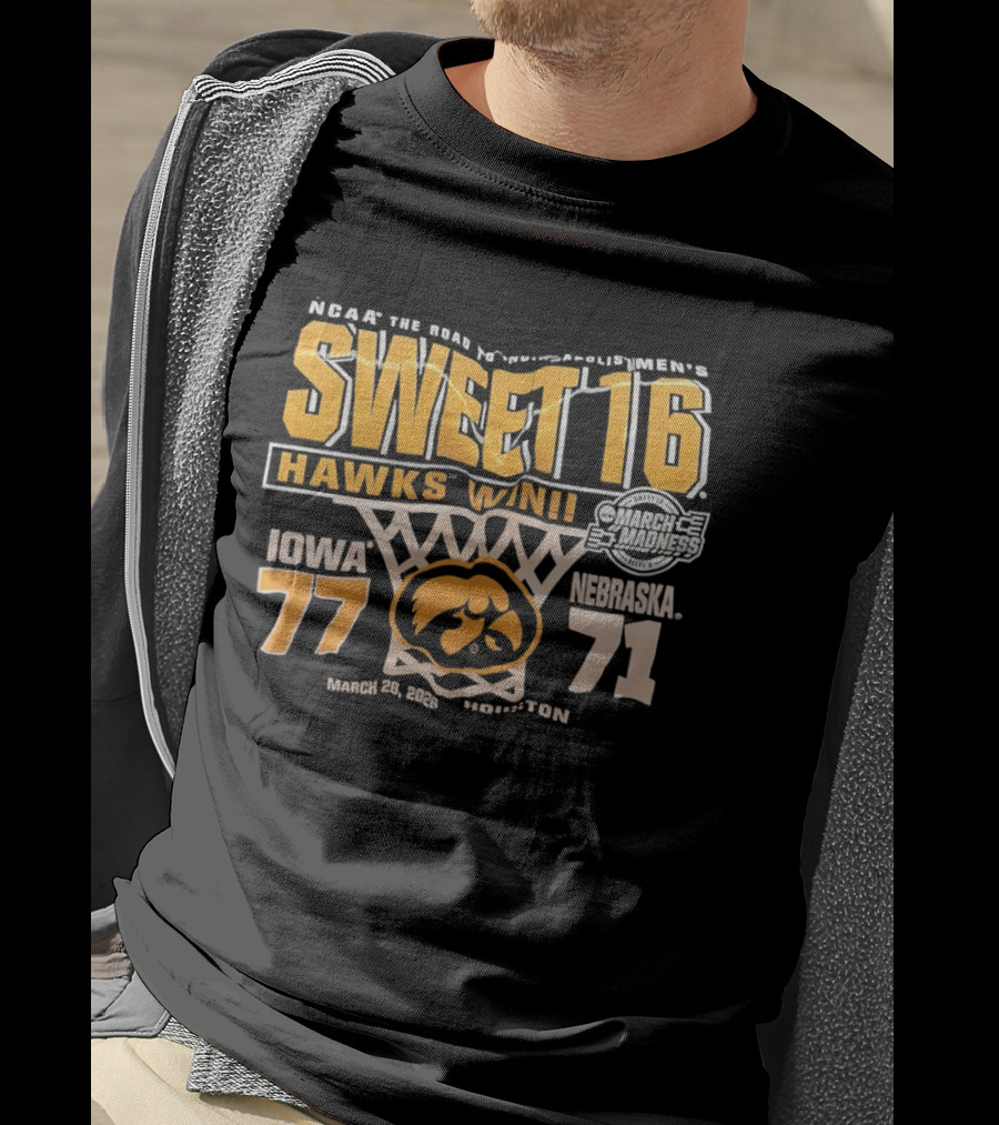 NCAA Tournament Sweet 16 Hawks Win Iowa 77 Nebraska 71 March 21 2026 Washington T-Shirt