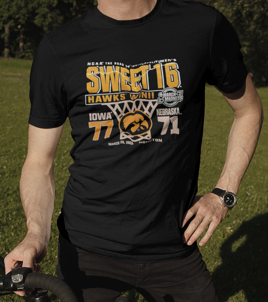 NCAA Tournament Sweet 16 Hawks Win Iowa 77 Nebraska 71 March 21 2026 Washington T-Shirt