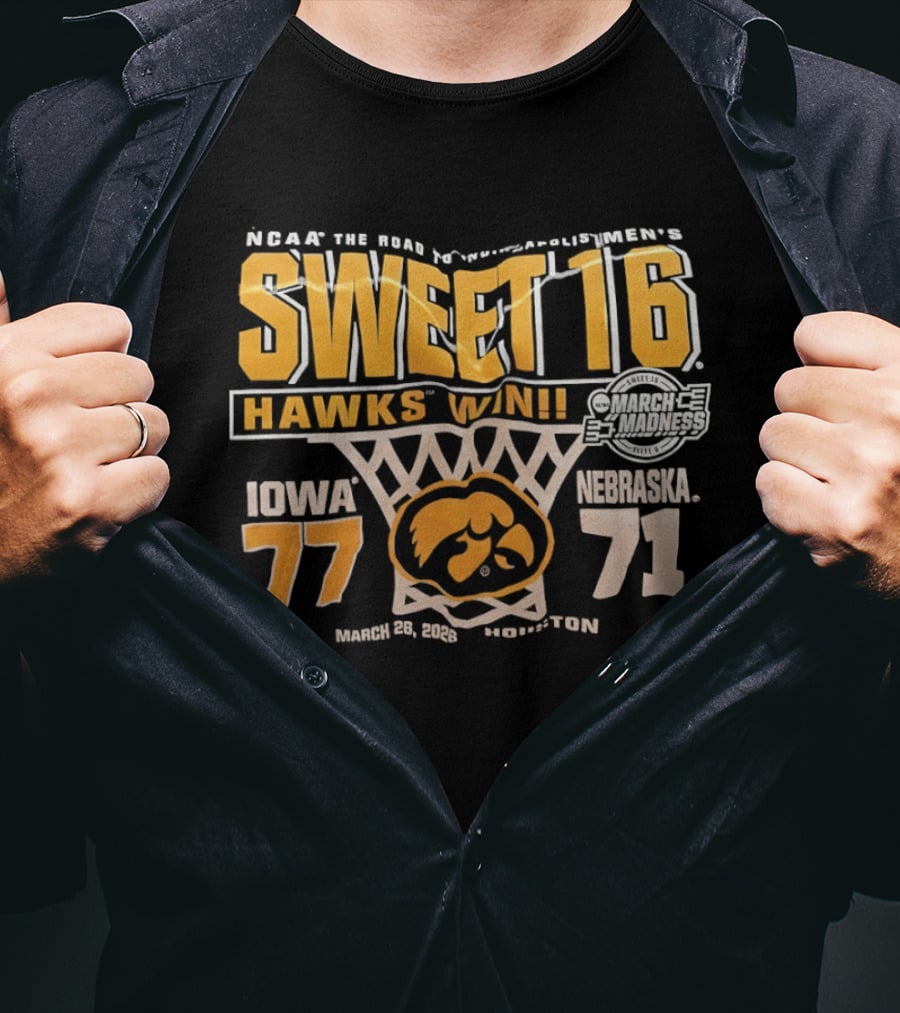 NCAA Tournament Sweet 16 Hawks Win Iowa 77 Nebraska 71 March 21 2026 Washington T-Shirt