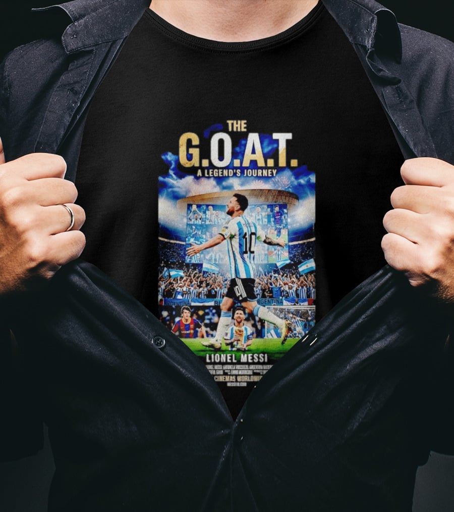 G.O.A.T A Legend's Journey Lionel Messi Soccer Star 10 Argentina Football Champion Stadium Fans Celebration T-Shirt