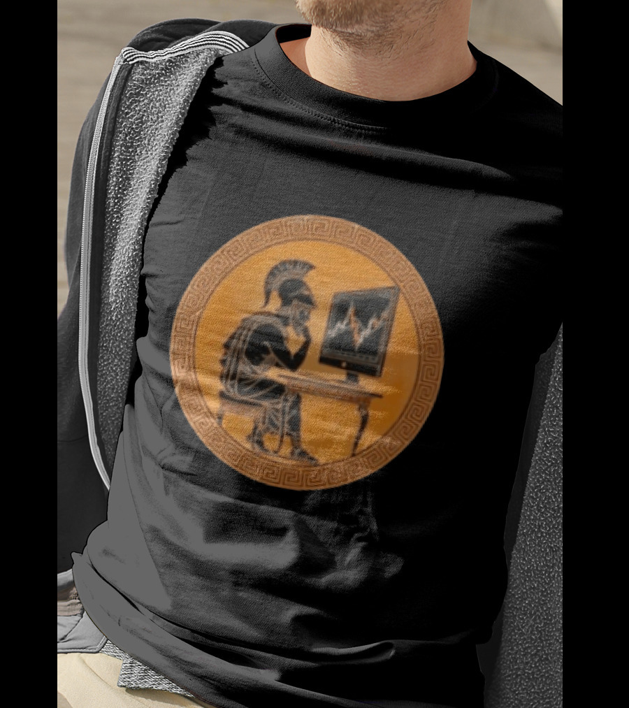 Greek Warrior Analyzing Stock Charts With Ancient Trader Flair T-Shirt